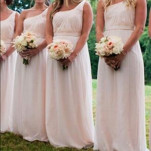 Amsale Chiffon One-Shoulder Dress in “Bellini”
